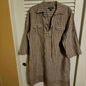Tommy Bahama Xl Linen Dress Striped Brown Mint Condition